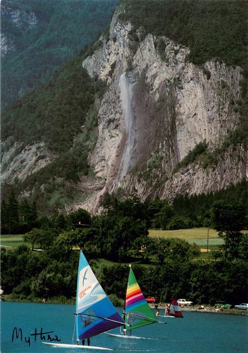 Sallanches 74 Haute-Savoie Planches a voile sur le lac des Ilettes et cascade d'