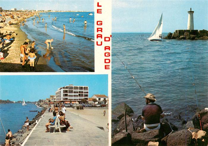 Grau d Agde Le 34 Herault La plage la jetée et le phare