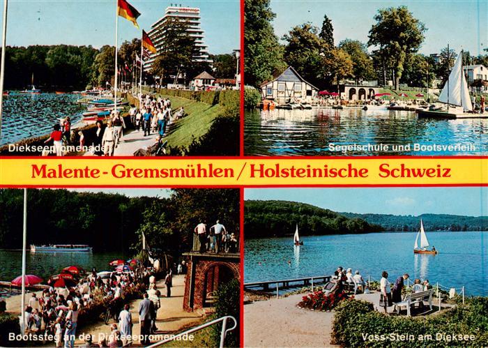 Malente-Gremsmuehlen Diekseepromenade Segelschule und Bootsverleih Bootssteg an