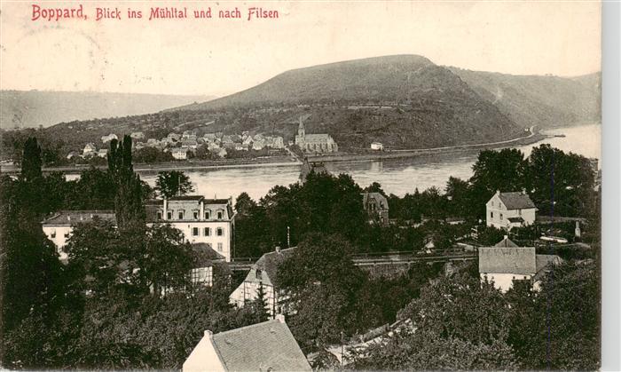 Boppard Rhein Rheinland-Pfalz Panorama Blick ins Muehltal und nach Filsen
