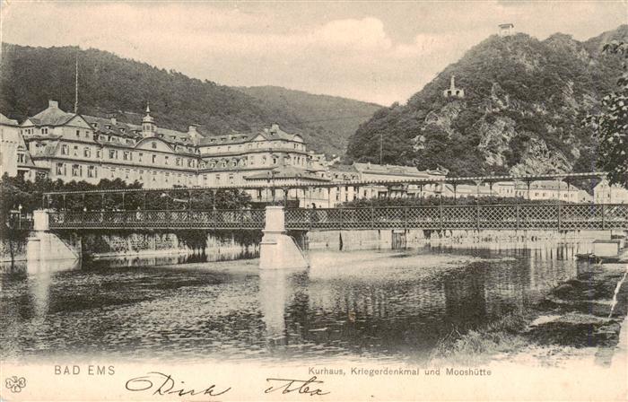 Bad Ems Lahn Kurhaus Kriegerdenkmal und Mooshuette