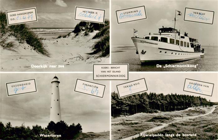 Doorkijk NL Strand Faehre De Schiermonnikoog Leuchtturm Landschaft Wald
