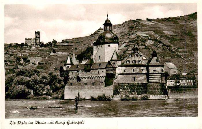 Kaub Caub Rhein Die Pfalz im Rhein mit Burg Gutenfels