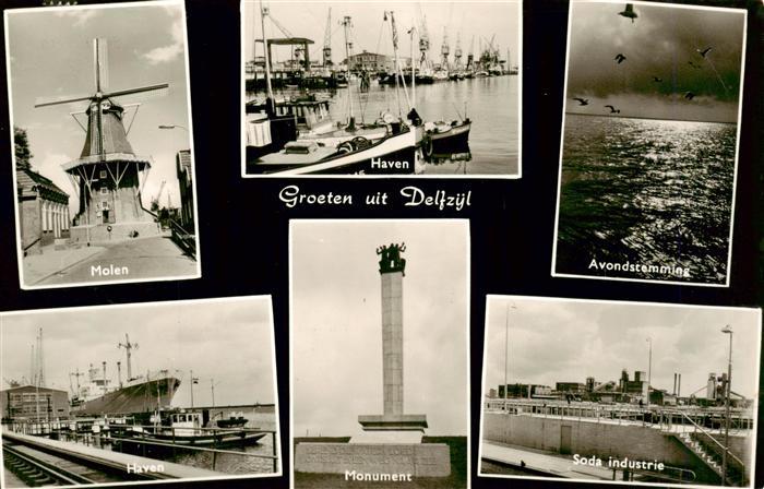 Delfzijl Delfzyl NL Molen Haven Avondstemming Monument Soda industrie