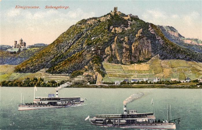 Koenigswinter Rhein mit Siebengebirge und Drachenfels
