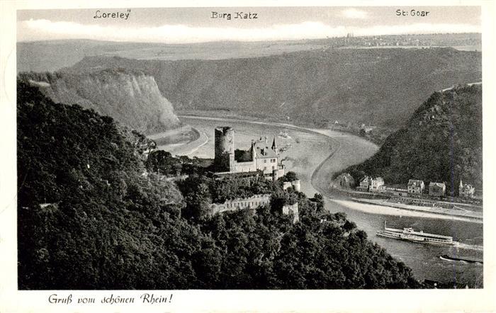 St Goar Rhein mit Loreley und Burg Katz