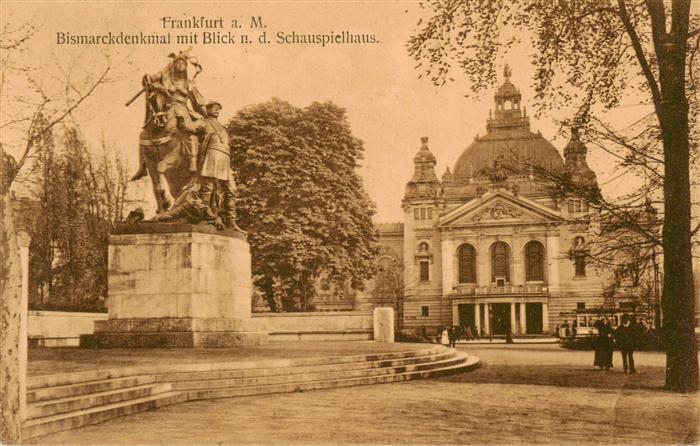 Frankfurt Main Bismarckdenkmal mit Blick zum Schauspielhaus Feldpost
