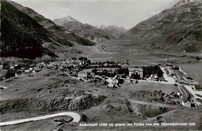 Andermatt UR Panorama Blick von der Oberalpstrasse aus gegen die Furka