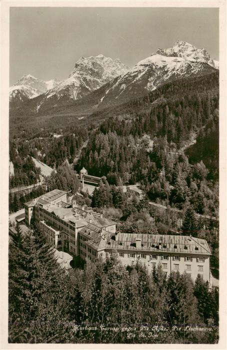 Tarasp Kurhaus Blick gegen Piz Ajuez Piz Lischanna und Piz St. Jon