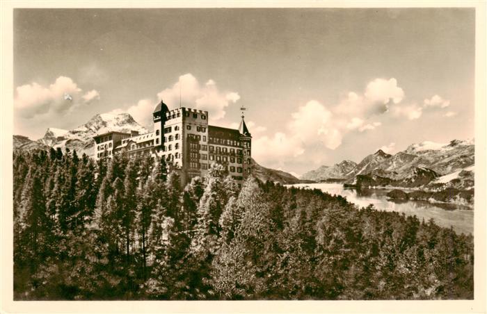 Sils Maria GR Hotel Waldhaus Blick gegen Piz della Margna und Silser See