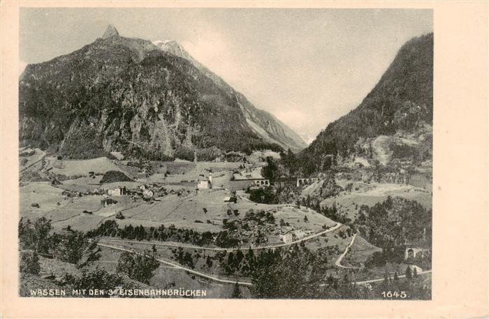 Wassen  UR mit den 3 Eisenbahnbruecken Urner Alpen