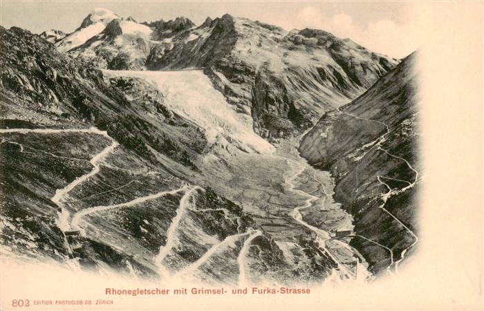 Rhonegletscher Glacier du Rhone VS mit Grimsel- und Furkastrasse Alpenpass Serpe