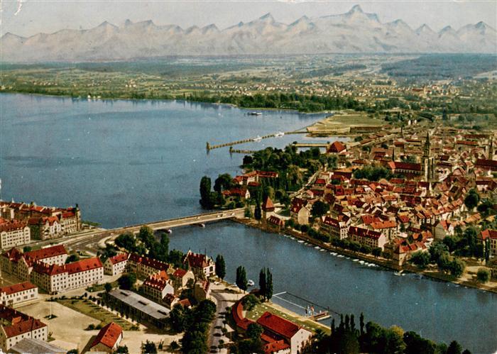 Konstanz Bodensee BW Fliegeraufnahme mit Schweizer Alpen