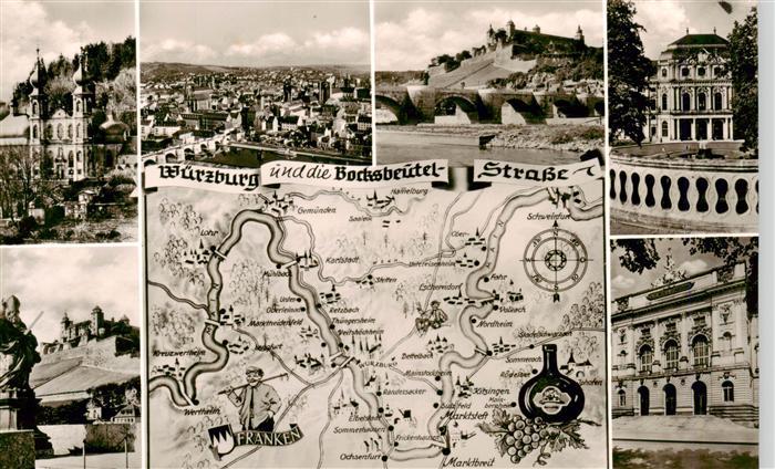 Wuerzburg Bayern und die Bocksbeutel-Strasse Maindreieck Weindreieck Stadtpanora