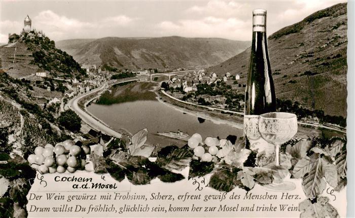 Cochem Kochem Mosel Trinkspruch Wein Panorama Blick auf die Mosel und Reichsburg