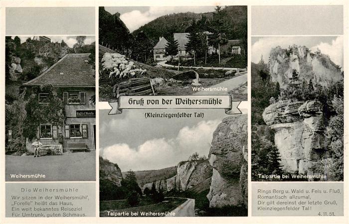 Weismain Weihersmuehle Landschafts Felsen Gasthof Pension Forelle Kleinziegenfel