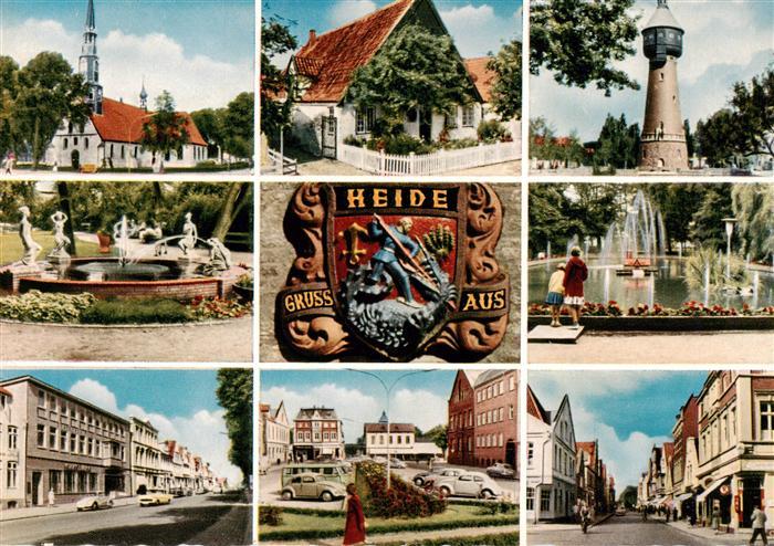 Heide Dithmarschen Teilansichten Brunnen Turm Ortszentrum Wappen