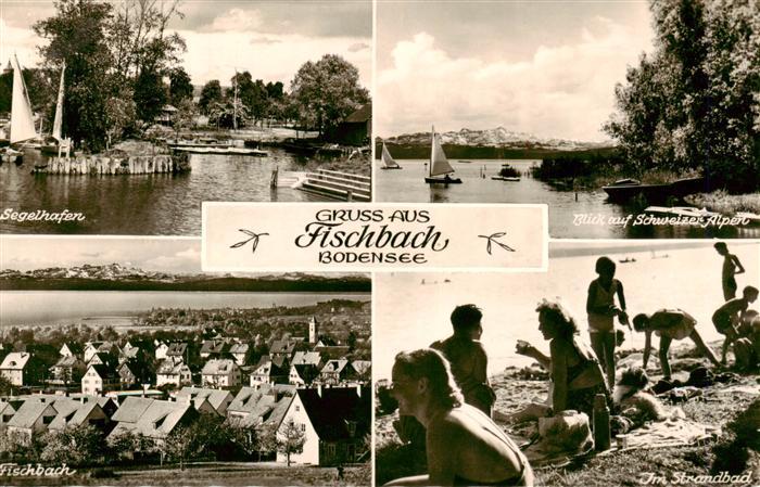 Fischbach Friedrichshafen Segelhafen Blick auf Schweizer Alpen Ortspartie Strand