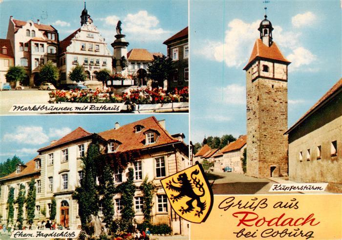 Rodach Bad Rodach Coburg Marktbrunnen mit Rathaus Ehem Jagdschloss Kupfersturm