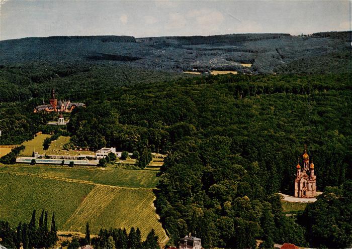 Wiesbaden Fliegeraufnahme mit Neroberg Opelbad Griech Kapelle und Berggasthaus J