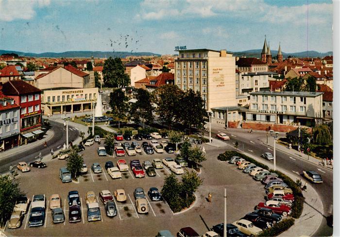 KAISERSLAUTERN CITY Blick auf Fackelrondell Hotel Schwan und Stiftskirche