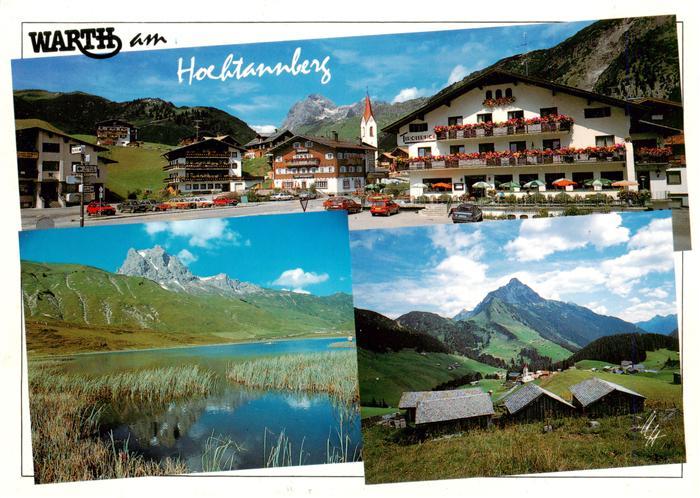 Warth Arlberg AT Ansicht mit Hotels und Kirche Panorama Blick gegen Widderstein