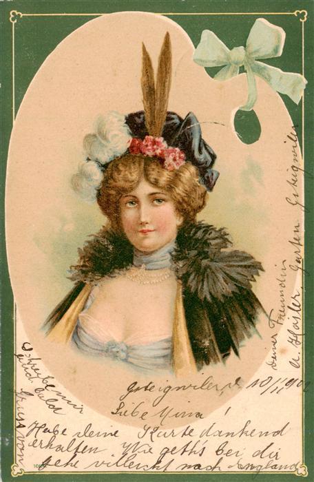 Hutmode Frau litho