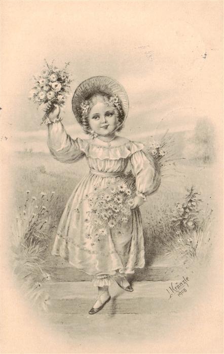 Kraenzle J. Kuenstlerkarte 1908 Kind Wiesenbluemen B.K.W.I 479