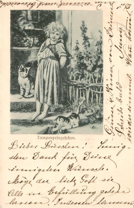 Kuenstlerkarte Nr.27 Lumpenprinzesschen Maedchen Katzen