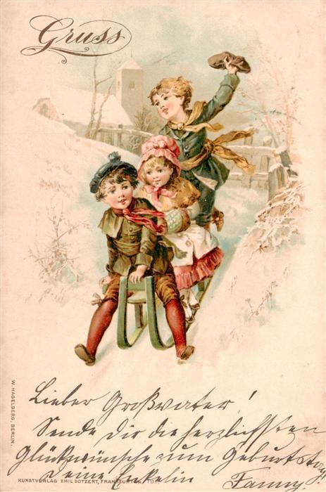 Kinder Child Enfants Schlitten Emil Dotzert litho
