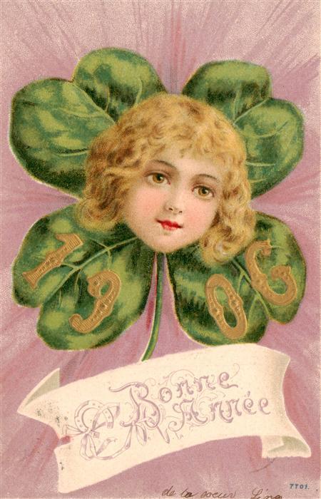 Jahreszahl-AK Year Annee Ano Bonne Annee Kind Kleeblat 1906