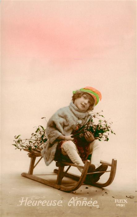 Foto REX Nr. 1491 Heureusee Annee Kind Schlitten