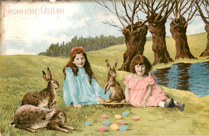 Ostern Easter Paques Pasqua Kinder Hasen Eier litho
