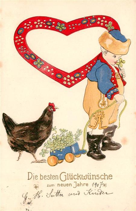 Neujahr Annee New Year Kind Herz Huhn Erika Nr. 2538