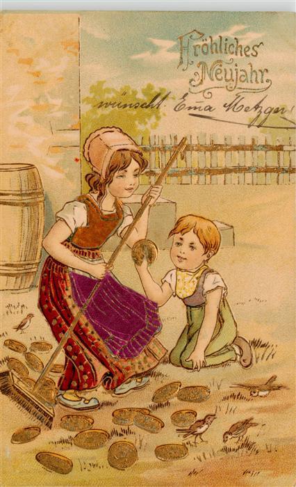 Neujahr Annee New Year Kinder Geld litho
