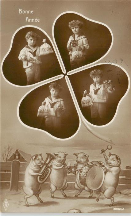 Foto PFB Nr. 3002/3 Bonne Annee Kind Schweine