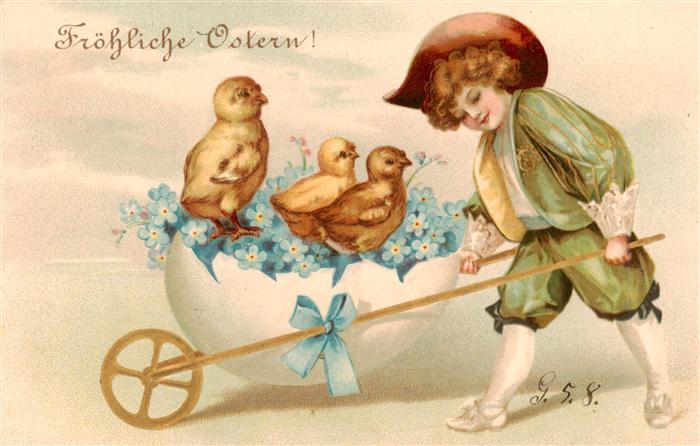 Ostern Easter Paques Pasqua Kind Kuecken Ei litho