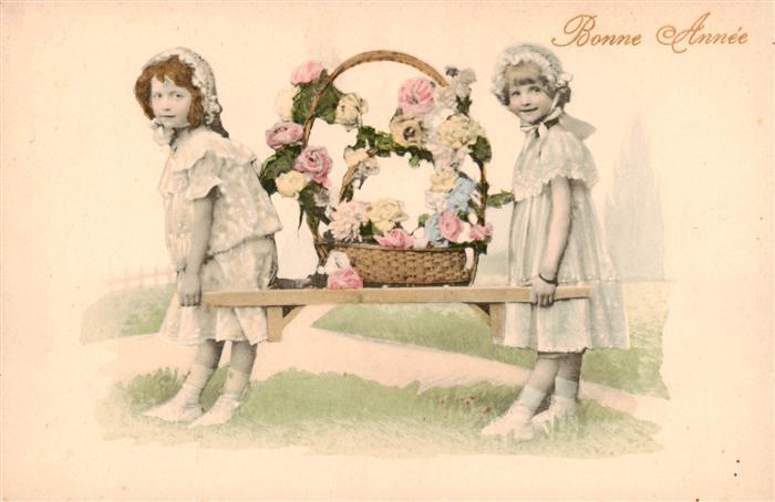 Neujahr Annee New Year Kinder Bluemenkorb