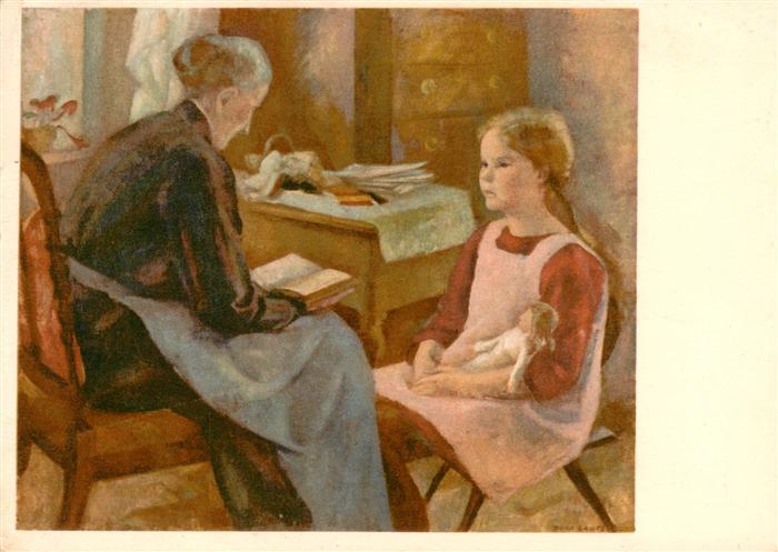 Lauterburg Dora Kuenstlerkarte Grosmutter und Enkelin