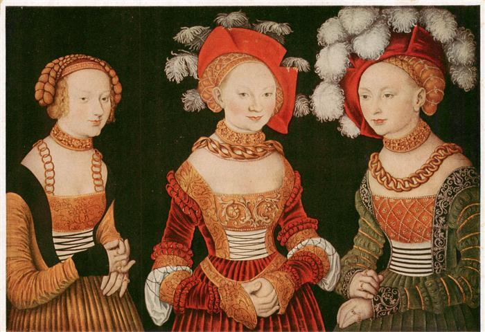 Cranach Lukas Kuenstlerkarte Drei junge Damen Verl.Nr. 385