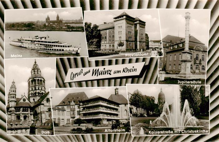 Mainz  Rhein Dampfer Proviantamt Jupitersaeule Dom Altersheim Kaiserstrasse mit