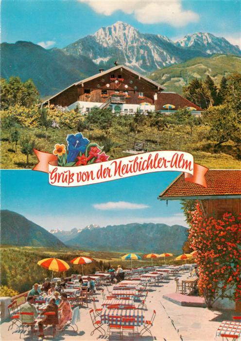Neubichler Alm Piding Berggaststaette mit Untersberg Watzmann und Lattengebirge