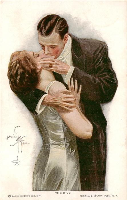 Fischer Paul Kuenstlerkarte Frau Mann The Kiss