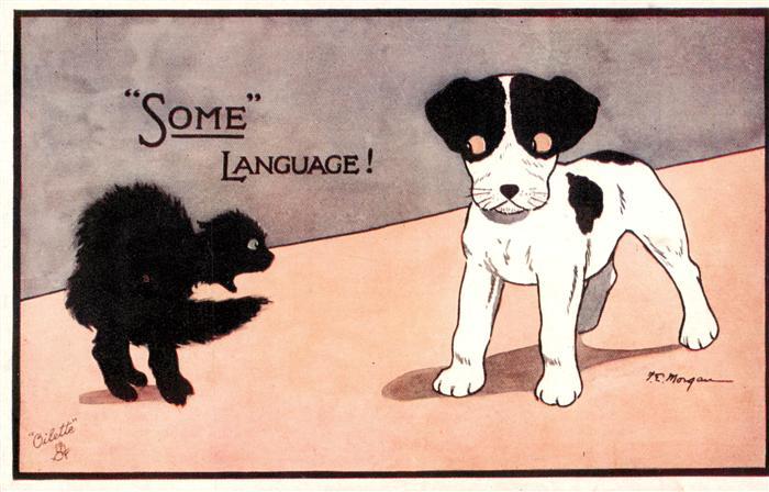 Verlag Tucks Oilette Serie Nr. 8488 Some Language Hund Katze