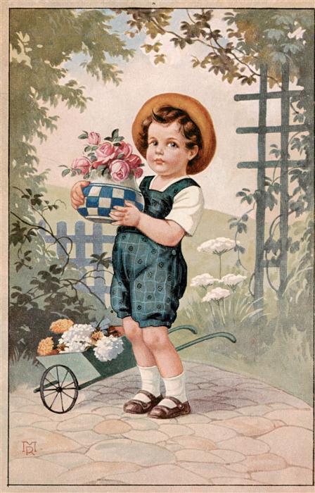 Kinder Child Enfants MR Nr. 185 Bild Kunst SW 61 Junge Bluemen