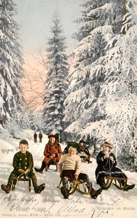 Verlag Phototypie Nr. 9114 Schlitten Wald Kinder