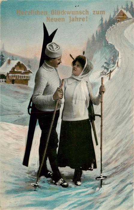 Skisport Skiing Ski-- Glueckwunsch Neu Jahr Mann Frau