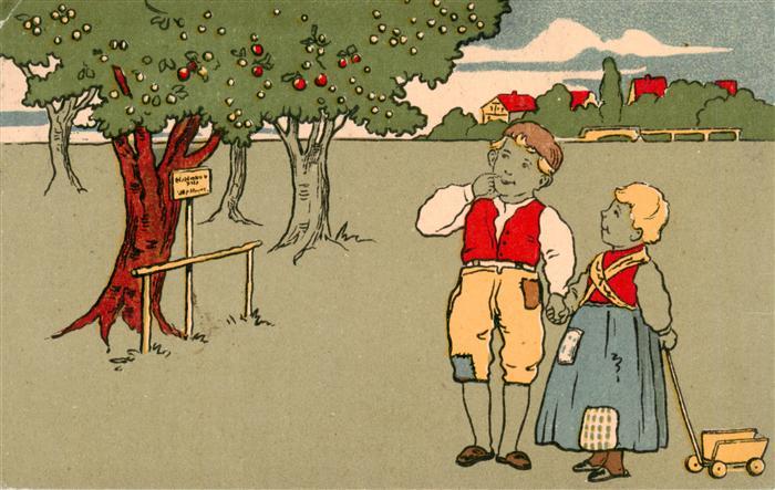 Landwirtschaft Kinder Apferbaum litho