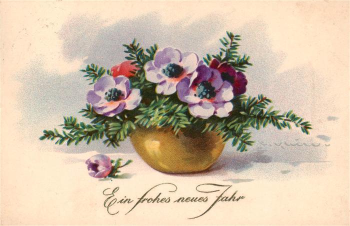 Klein Catharina Kuenstlerlitho frohes neues Jahr Bluementopf Nr. 3266