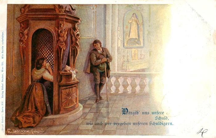 Doecker E Kuenstlerlitho Frau Betten Kirche